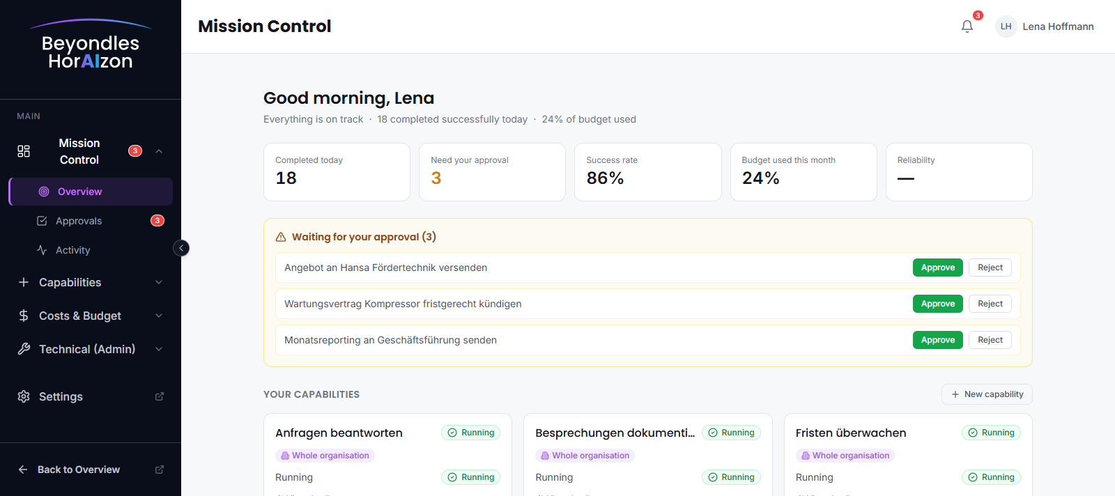 Beyondles HorAIzon: tasks and approvals